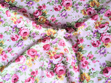 Pink 100 % Cotton Rose Floral Fabric, Floral Print Fabric, Roses Flower Fabric